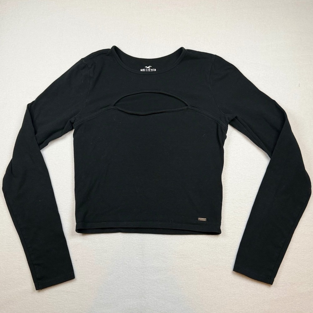 Hollister Must-Have Collection Black Long Sleeve Cutout Keyhole Top Medium